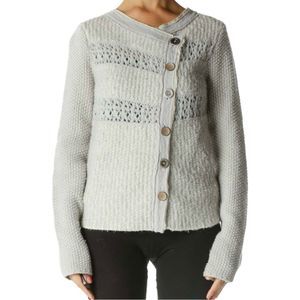 Free People Sweater Gray & Cream Cardigan Asymmetrical Button Up Size Large